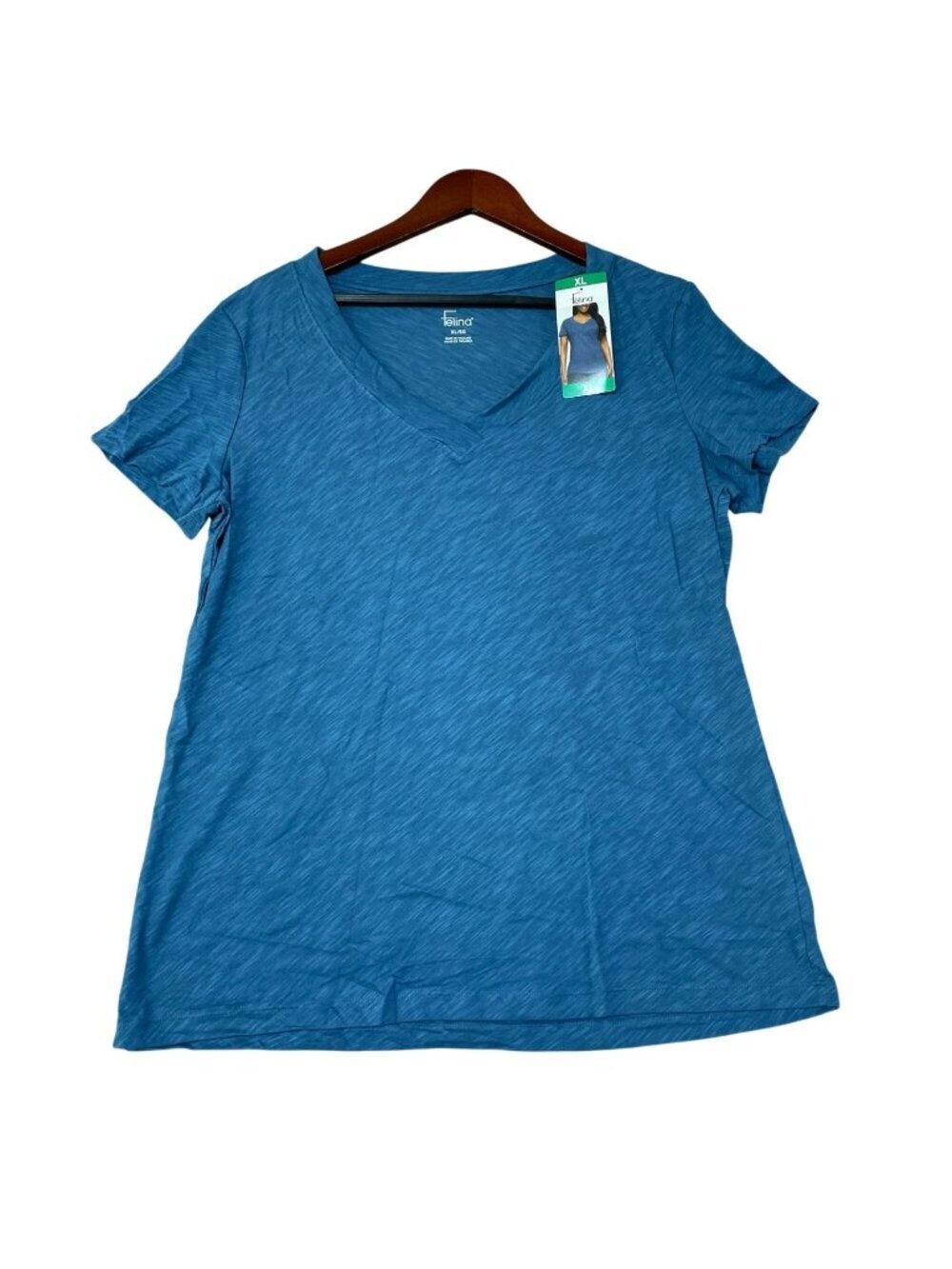 NWT Felina Women's XL Blue Ashes V Neck Short Sleeve T Shirt Cotton Modal C1026